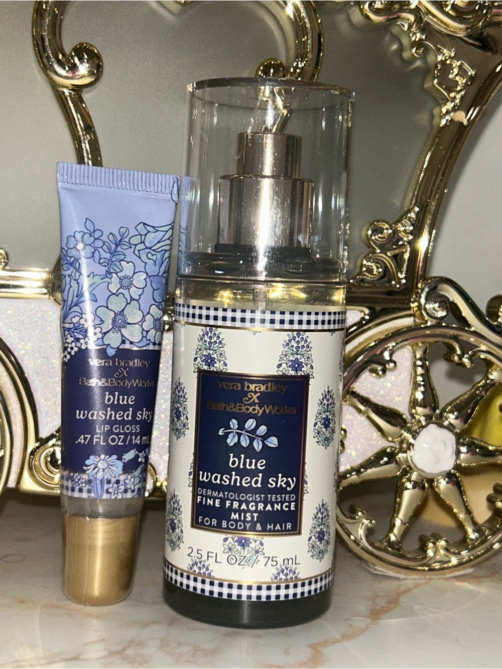 Vera Bradley X Bath and Body Works Lip Gloss & Mist Blue Washed Sky. NWT